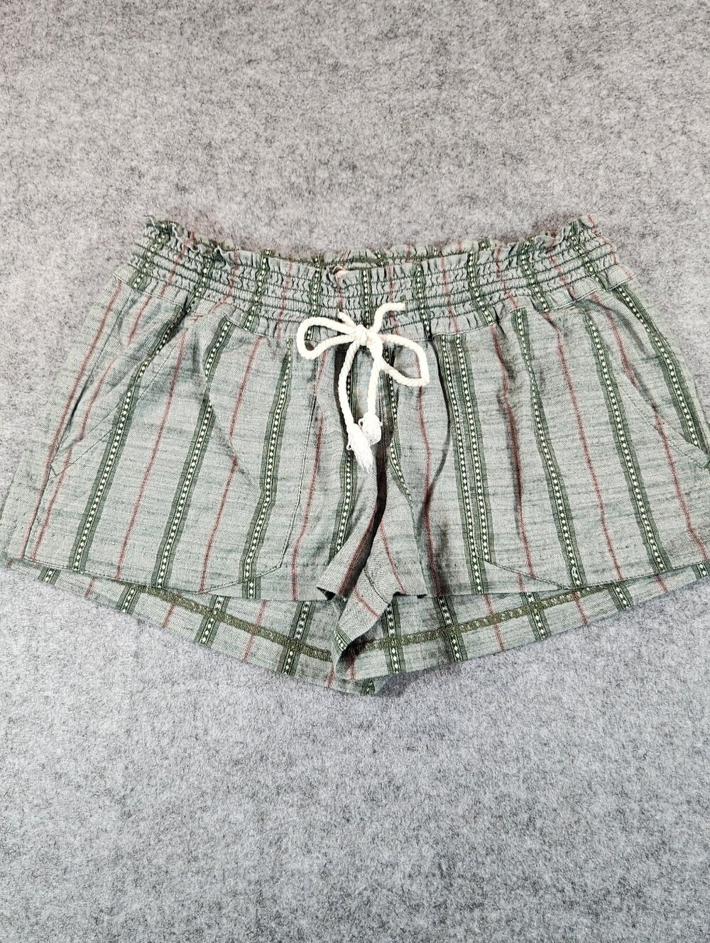 Roxy Green Striped Drawstring Shorts Size Small Lounge Lazy Day